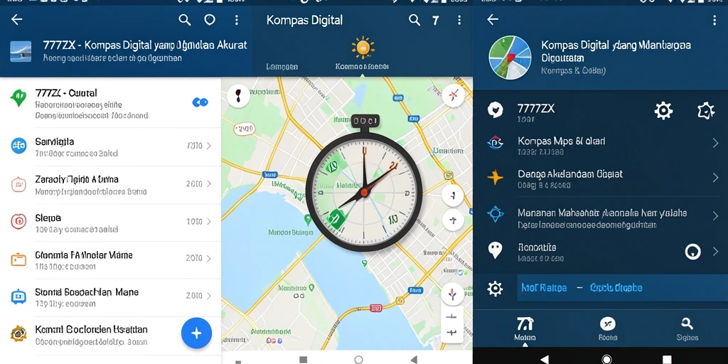 Antarmuka aplikasi 777ZX yang menampilkan fungsi Kompas Digital.