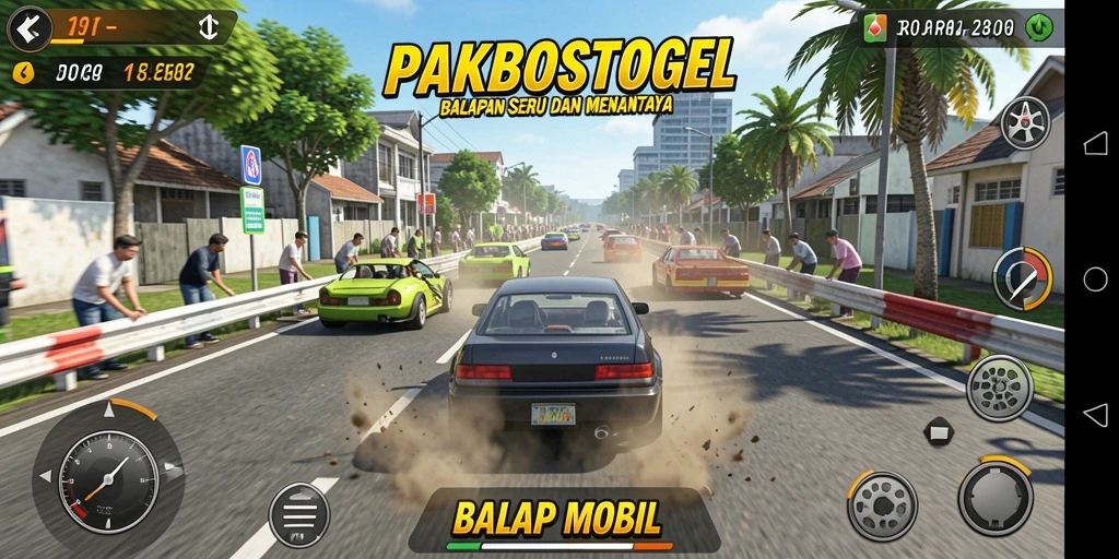 Tampilan antarmuka permainan Balap Mobil yang menarik dan intuitif.