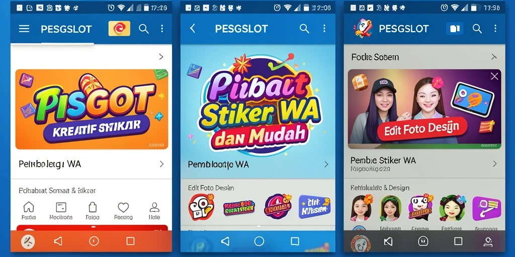 Tampilan antarmuka pengguna PESGSLOT dengan berbagai fitur pembuat stiker.