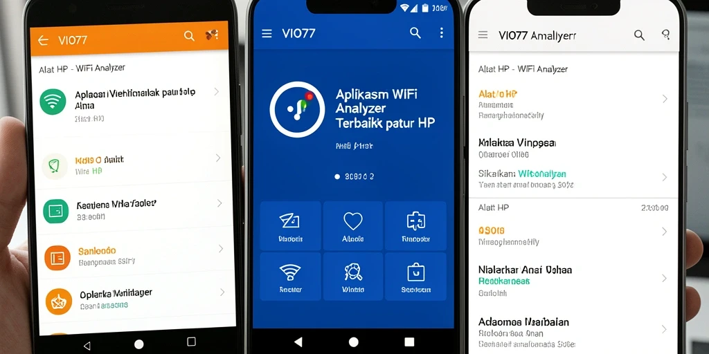 Tampilan antarmuka aplikas WiFi Analyzer VIO77 yang intuitif dan informatif.